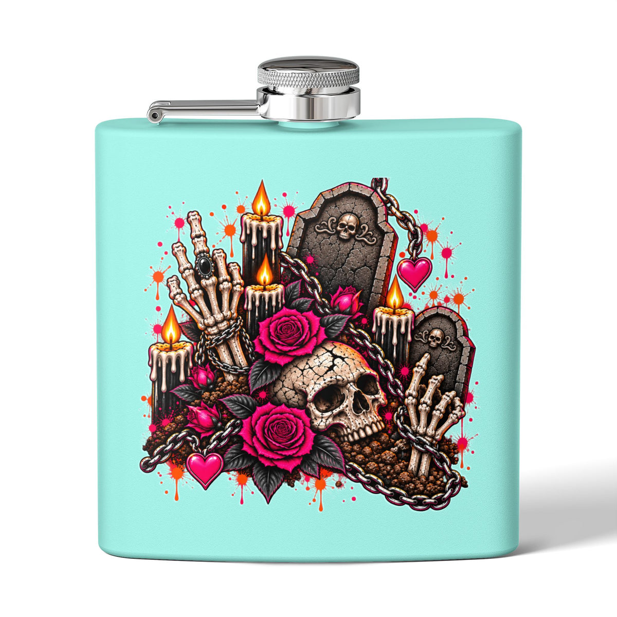 Dirt & Defiance 6oz Stainless Steel Flask | Gothic Coffin & Skull Drinking Flask by Subbin4Sanity