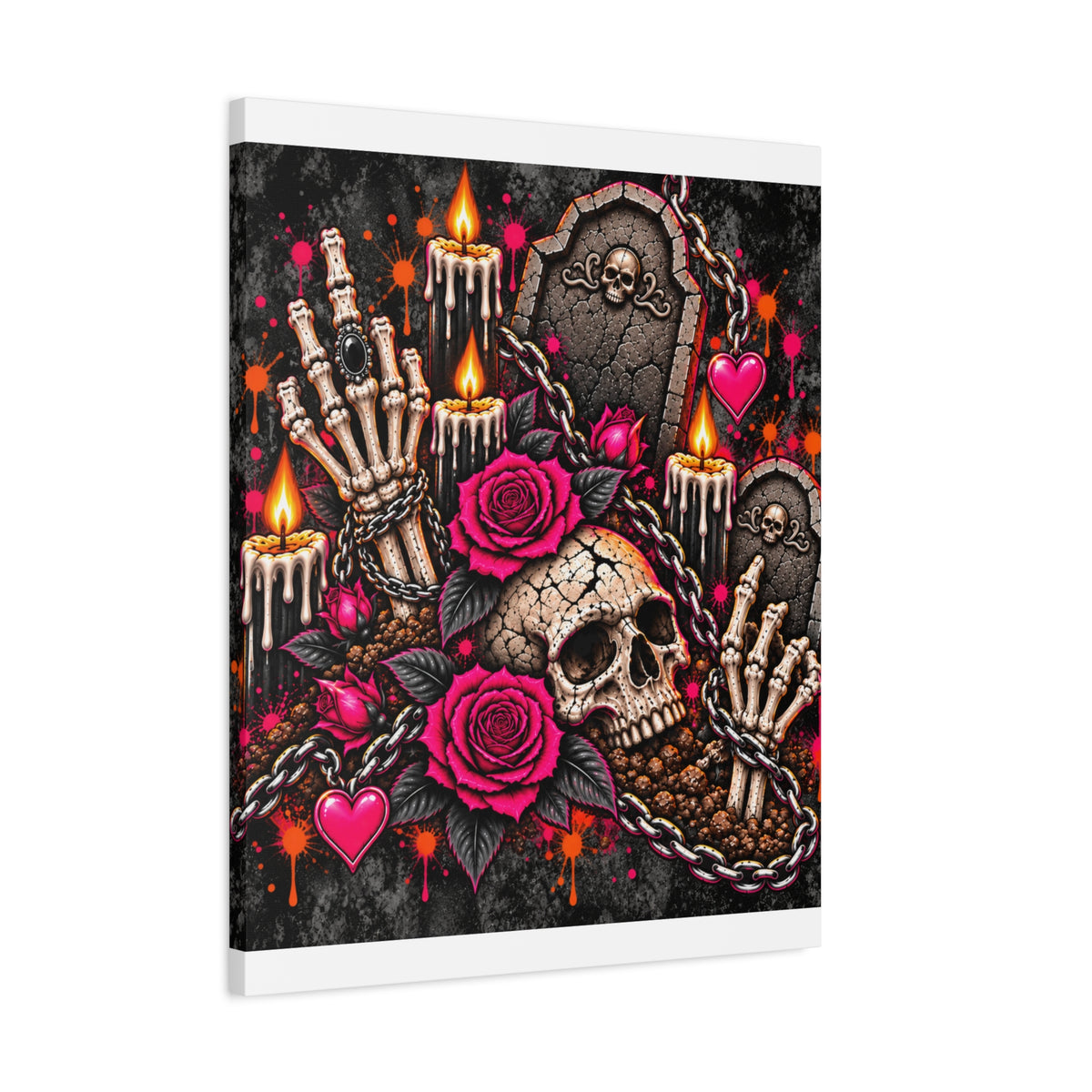 Dirt & Defiance Halloween Canvas | Gothic Skull, Gravestone & Rose Wall Art by Subbin4Sanity