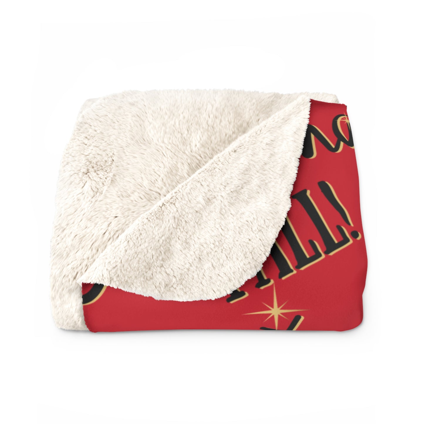 Red Christmas sherpa fleece blanket with star pattern and Merry Christmas Y’all