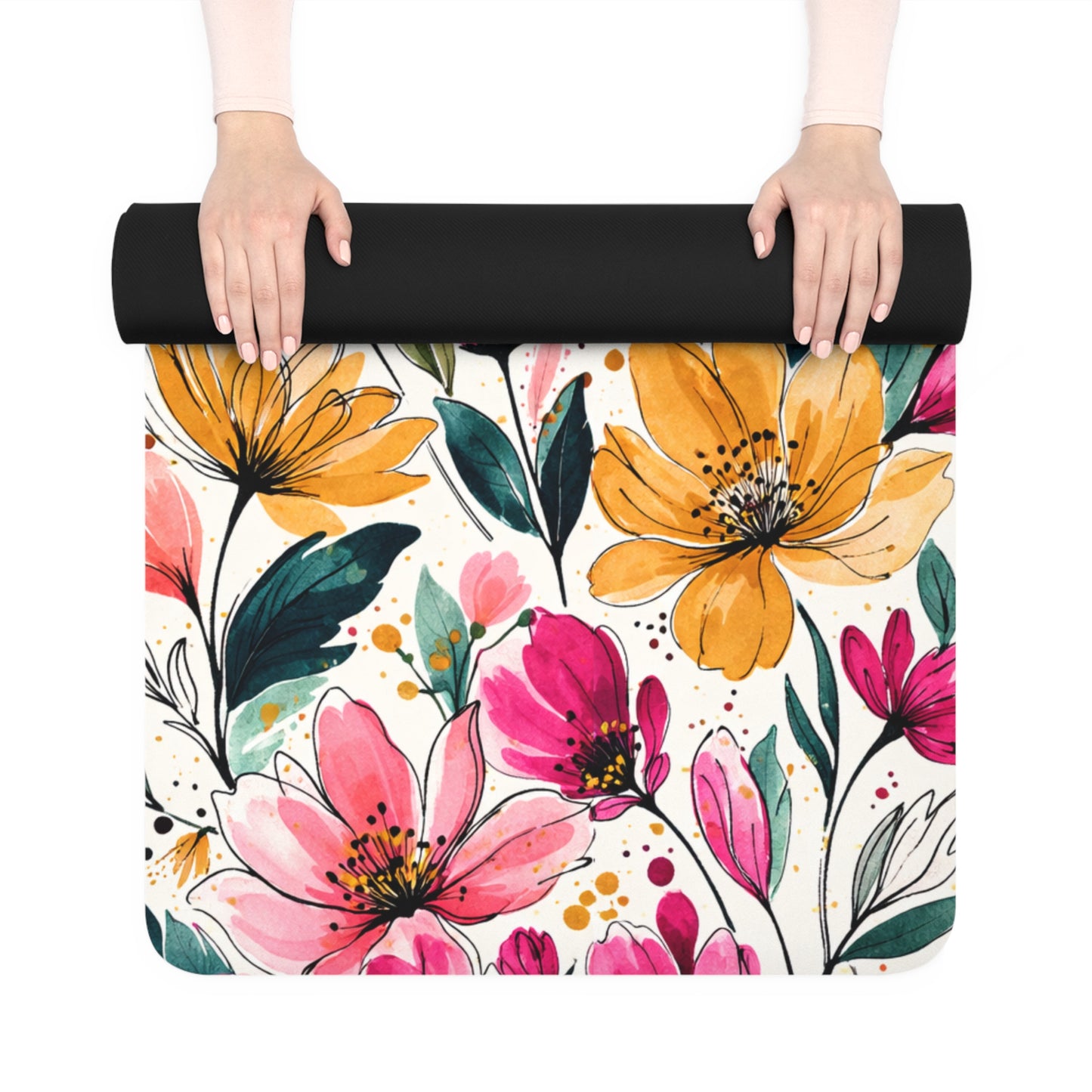"Modern Botanical Wildflower Pattern – Splatter Bloom Collection — Rubber Yoga Mat