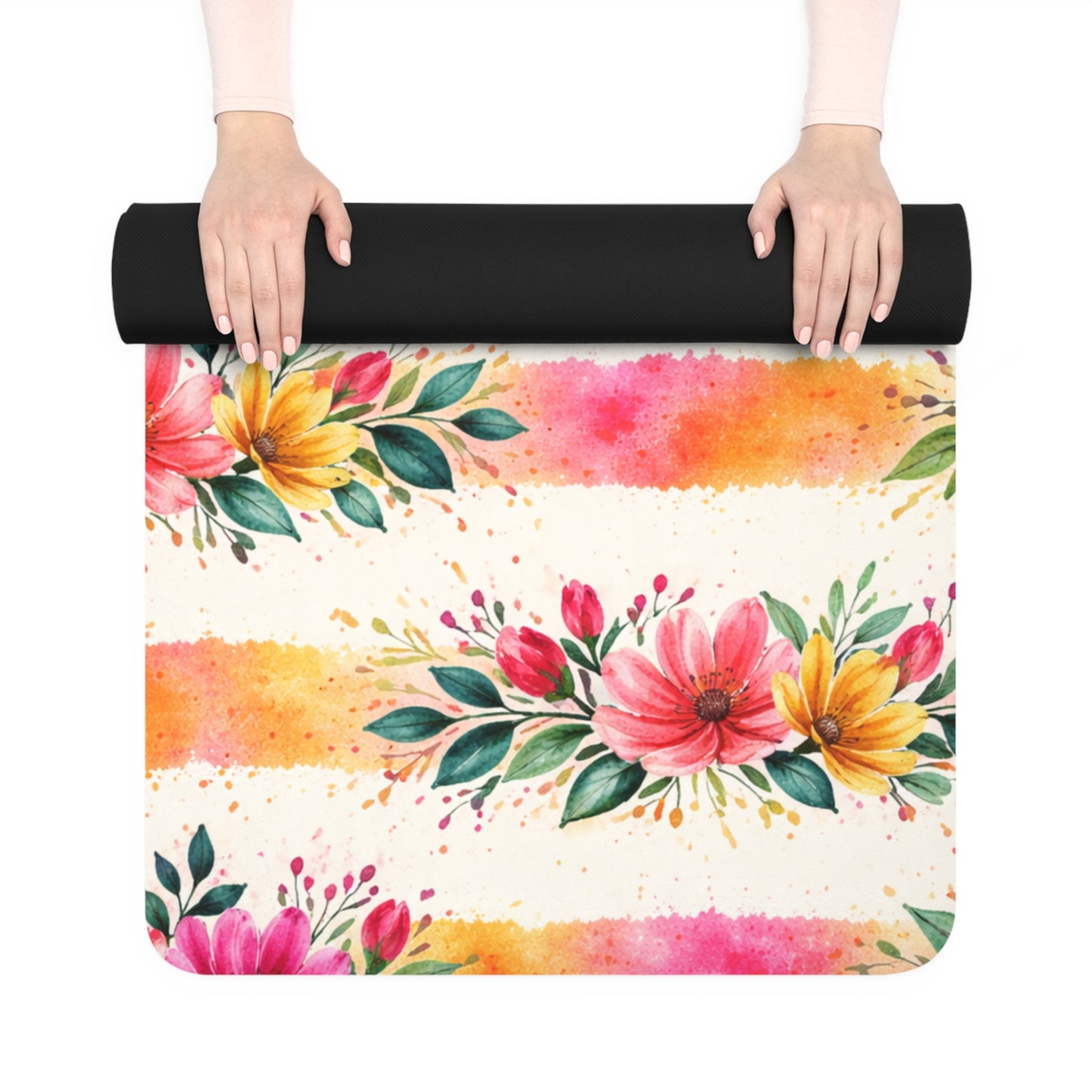 Wildflower Garden Stripe Pattern – Splatter Bloom Collection - Rubber Yoga Mat
