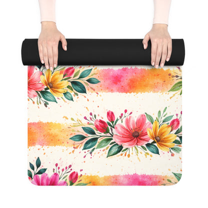Wildflower Garden Stripe Pattern – Splatter Bloom Collection - Rubber Yoga Mat