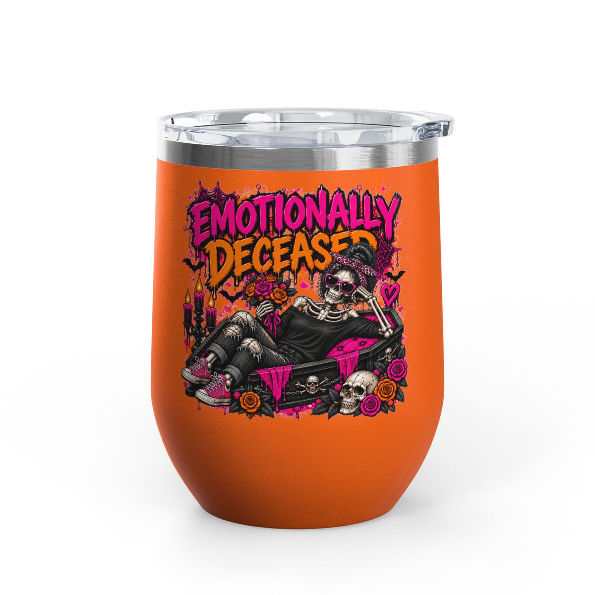 Emotionally Deceased 12oz Wine Tumbler | Dark Humor Gothic Stainless Steel Cup by Subbin4Sanity