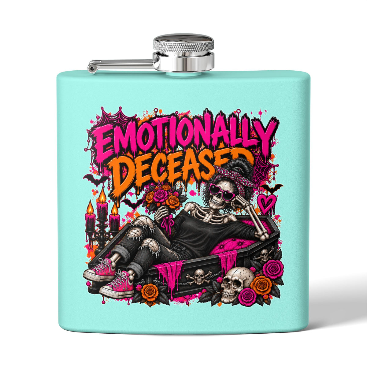 Emotionally Deceased 6oz Stainless Steel Flask | Dark Humor Gothic Drinking Flask by Subbin4Sanity