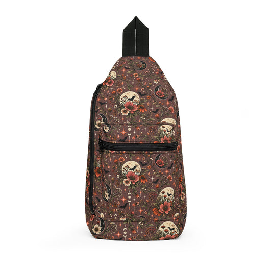 Midnight Wildflowers Crossbody Bag | Boho Halloween Floral Shoulder Bag by Subbin4Sanity