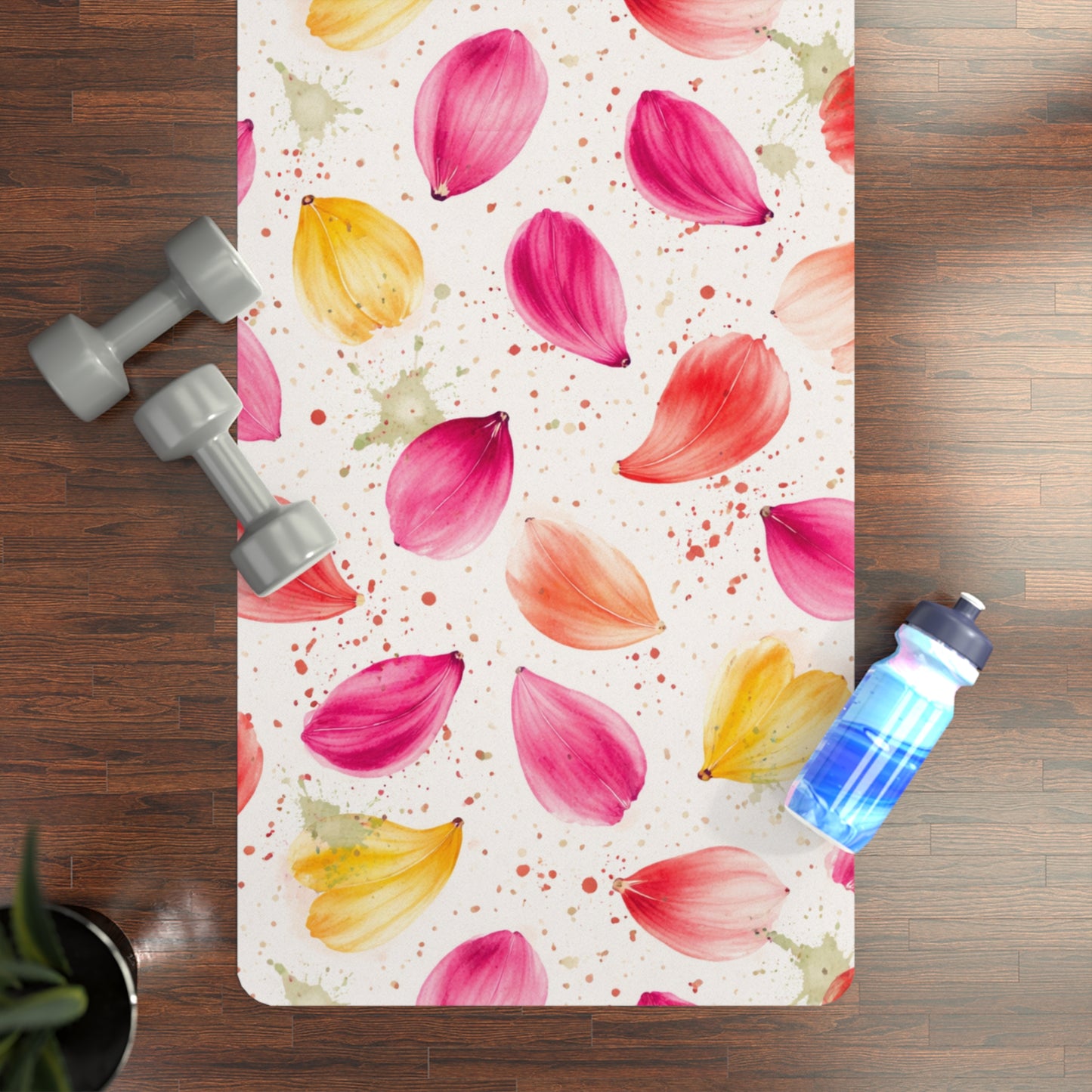 "Watercolor Spring Petals Pattern" – Splatter Bloom Collection — Rubber Yoga Mat