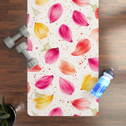 "Watercolor Spring Petals Pattern" – Splatter Bloom Collection — Rubber Yoga Mat