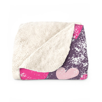 Purple Valentine’s unicorn sherpa fleece blanket with pink hearts