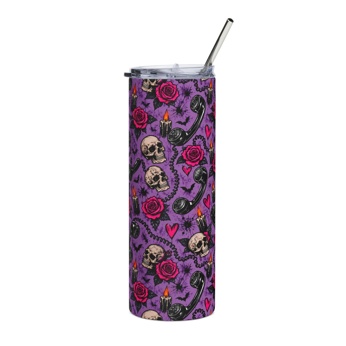 Karma’s Calling 20oz Stainless Steel Tumbler | Gothic Phone & Skull Drinkware by Subbin4Sanity
