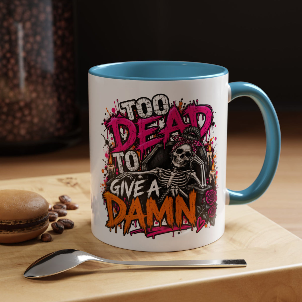 Too Dead To Give A Damn Coffee Mug | Sarcastic Gothic Ceramic Mug by Subbin4Sanity
