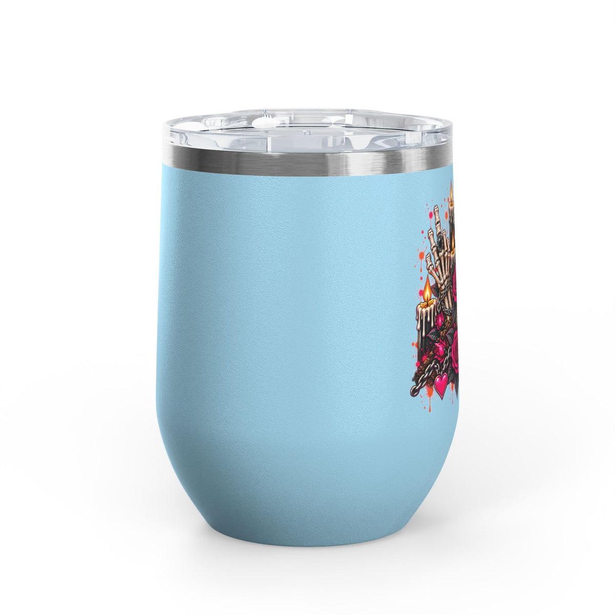 Dirt & Defiance 12oz Wine Tumbler | Gothic Skull & Coffin Stainless Steel Cup by Subbin4Sanity
