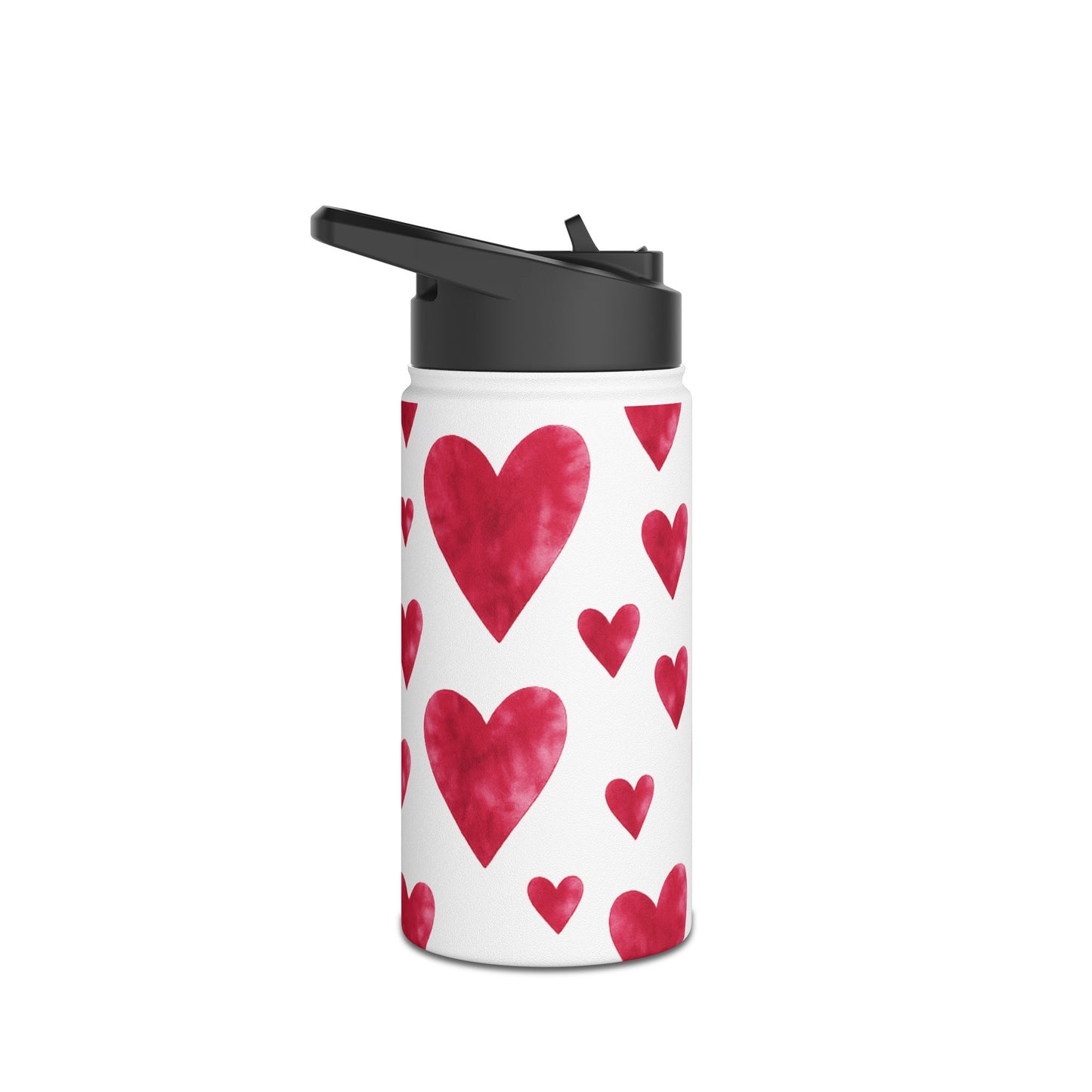 Red Watercolor Heart Patterned Stainless Steel Valentines Water Bottle — Valentine's Day Water Bottle