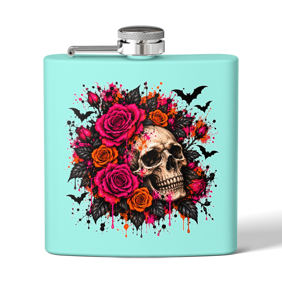 Deadly Blooms 6oz Stainless Steel Flask | Gothic Floral Skull Drinking Flask by Subbin4Sanity
