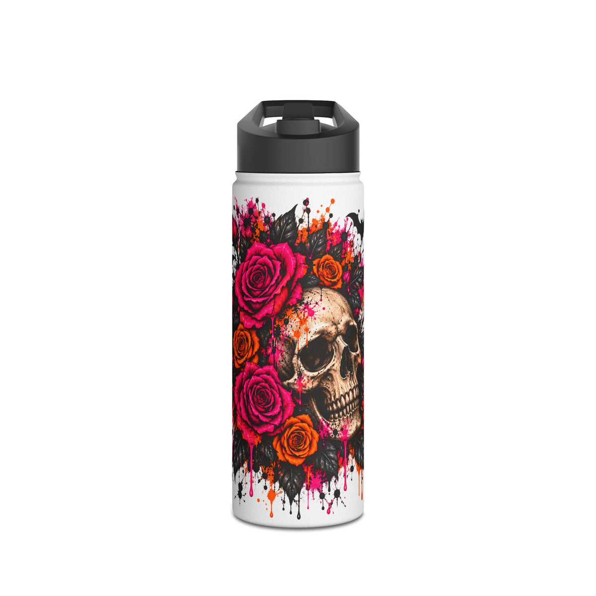 Deadly Blooms Stainless Steel Water Bottle | Gothic Floral Skull Insulated Bottle by Subbin4Sanity