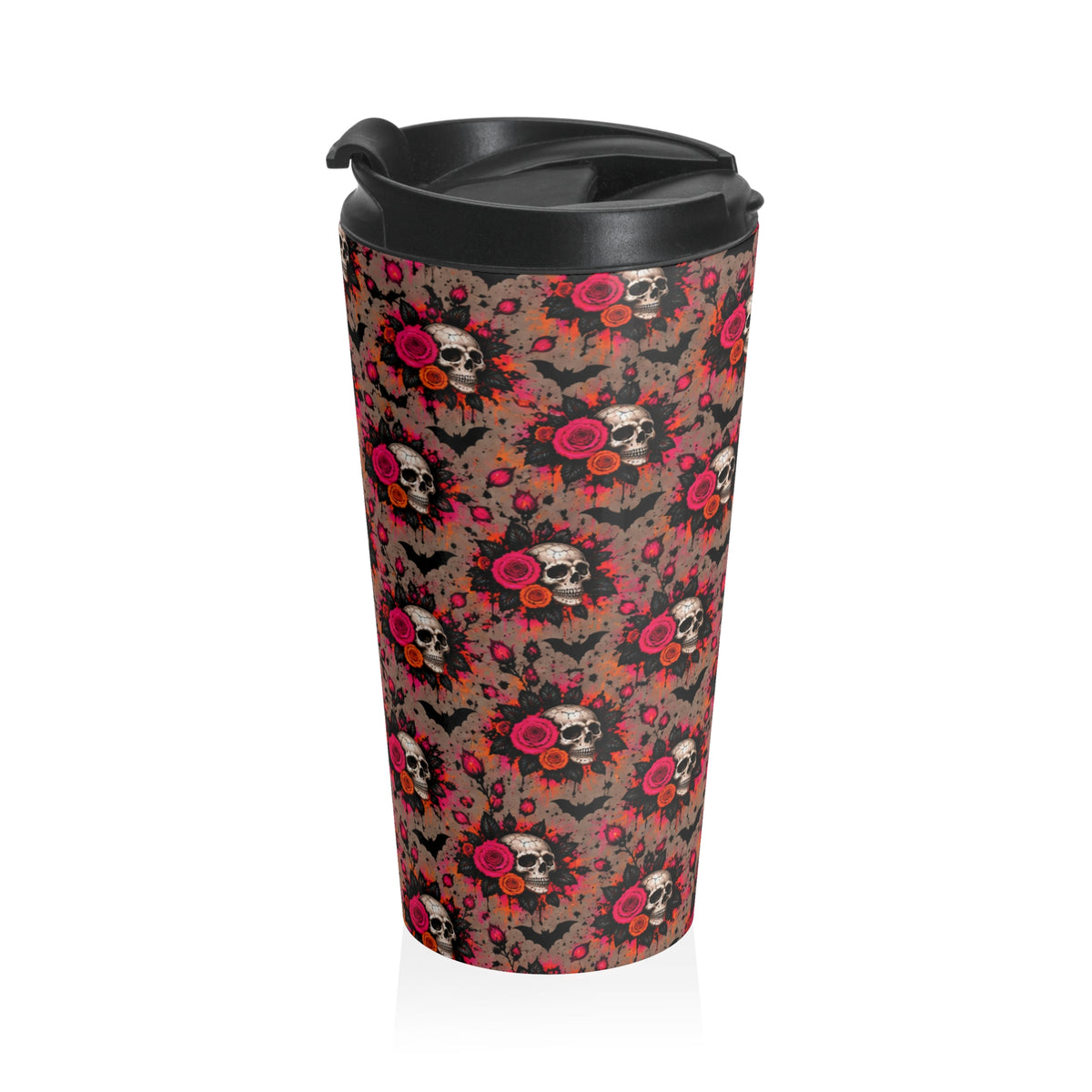 Deadly Blooms Stainless-Steel Coffee Mug | Gothic Skull & Rose Travel Mug by Subbin4Sanity