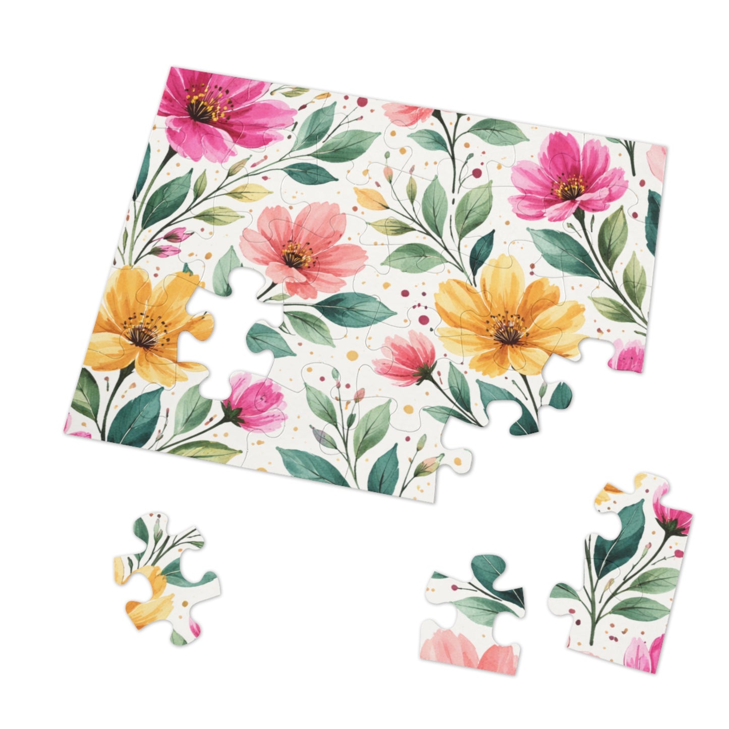 Watercolor Wildflower Garden Pattern – Splatter Bloom Collection – Puzzle & Tin Storage Box