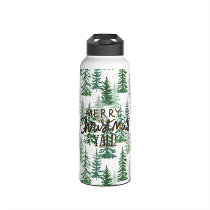 Merry Christmas Y'all Stainless Steel Water Bottle — Christmas Tree Design