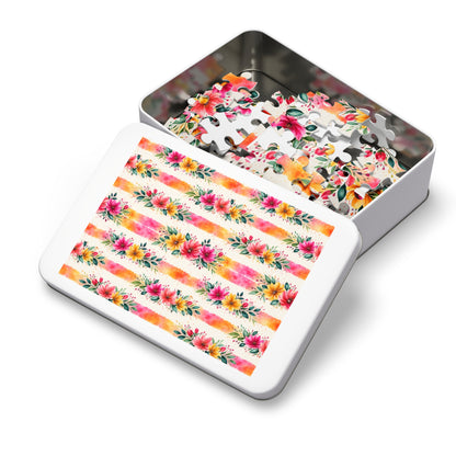 Wildflower Garden Stripe Pattern – Splatter Bloom Collection – Puzzle & Tin Storage Box