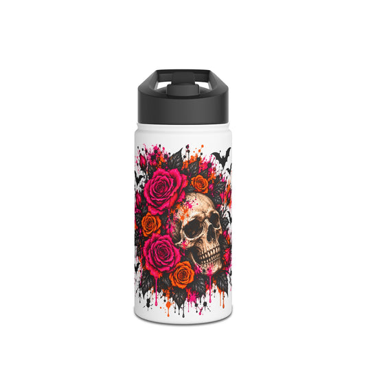 Deadly Blooms Stainless Steel Water Bottle | Gothic Floral Skull Insulated Bottle by Subbin4Sanity