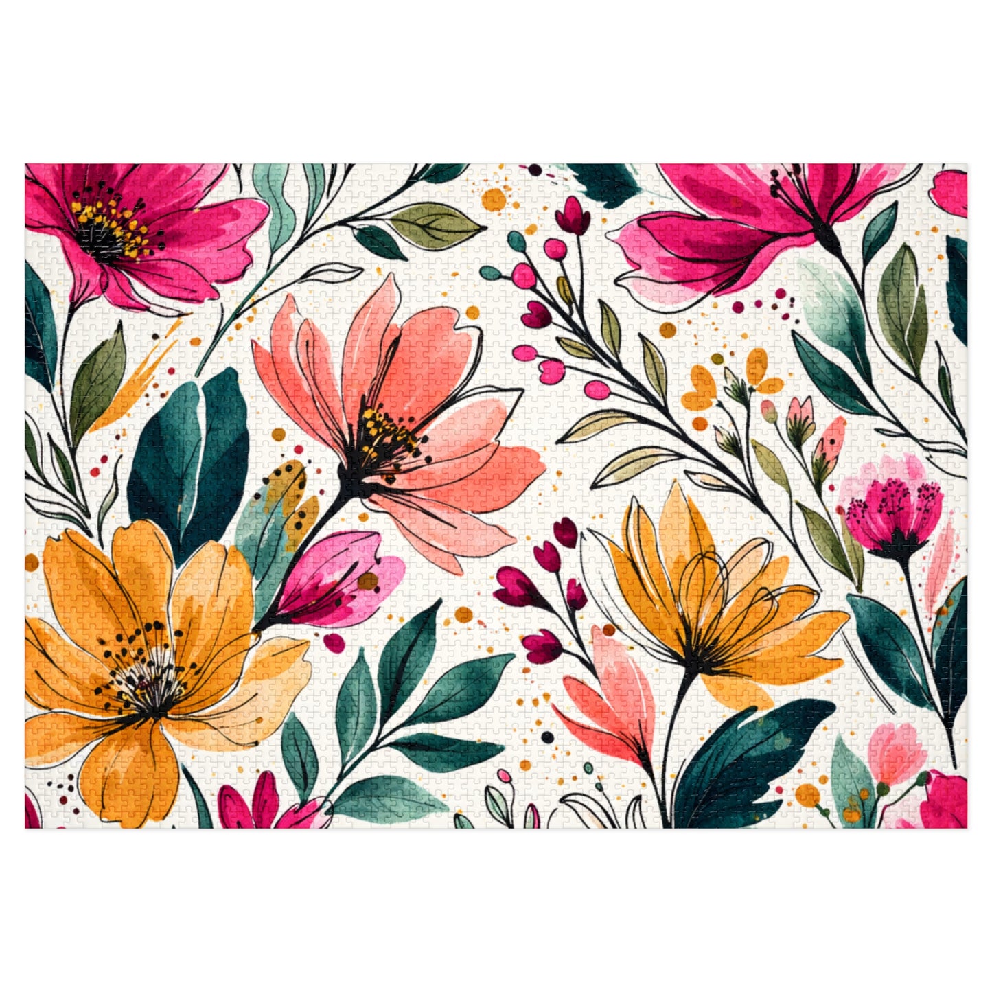 aModern Botanical Wildflower Pattern – Splatter Bloom Collection – Puzzle & Tin Storage Box