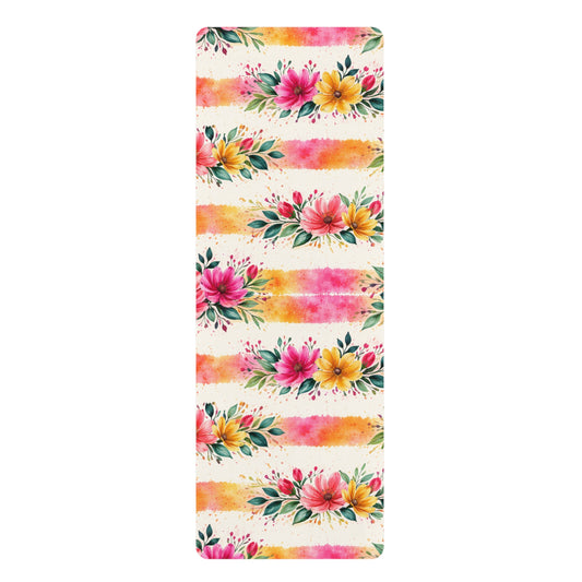 Wildflower Garden Stripe Pattern – Splatter Bloom Collection - Rubber Yoga Mat