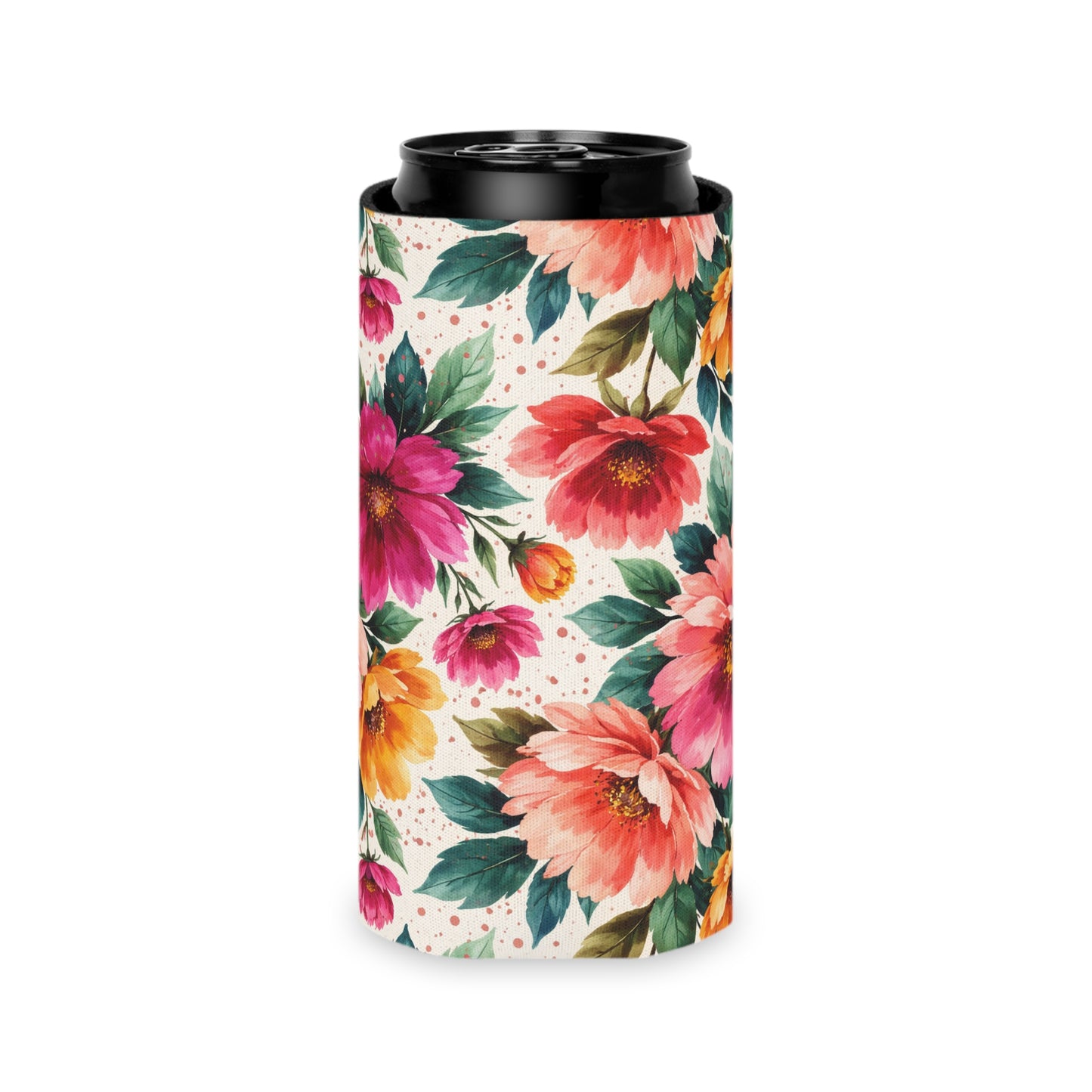 Electric Wildflower Garden Pattern – Splatter Bloom Collection — Lightweight Foam Grip Lined Koozie