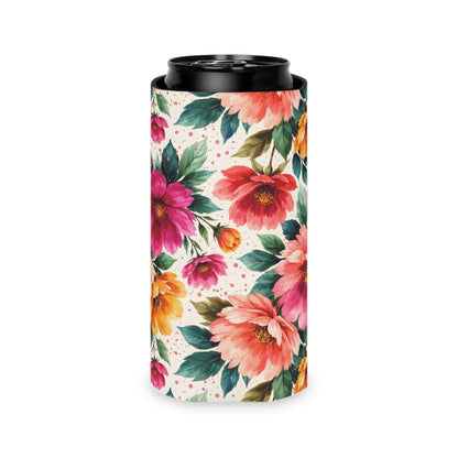 Electric Wildflower Garden Pattern – Splatter Bloom Collection — Lightweight Foam Grip Lined Koozie