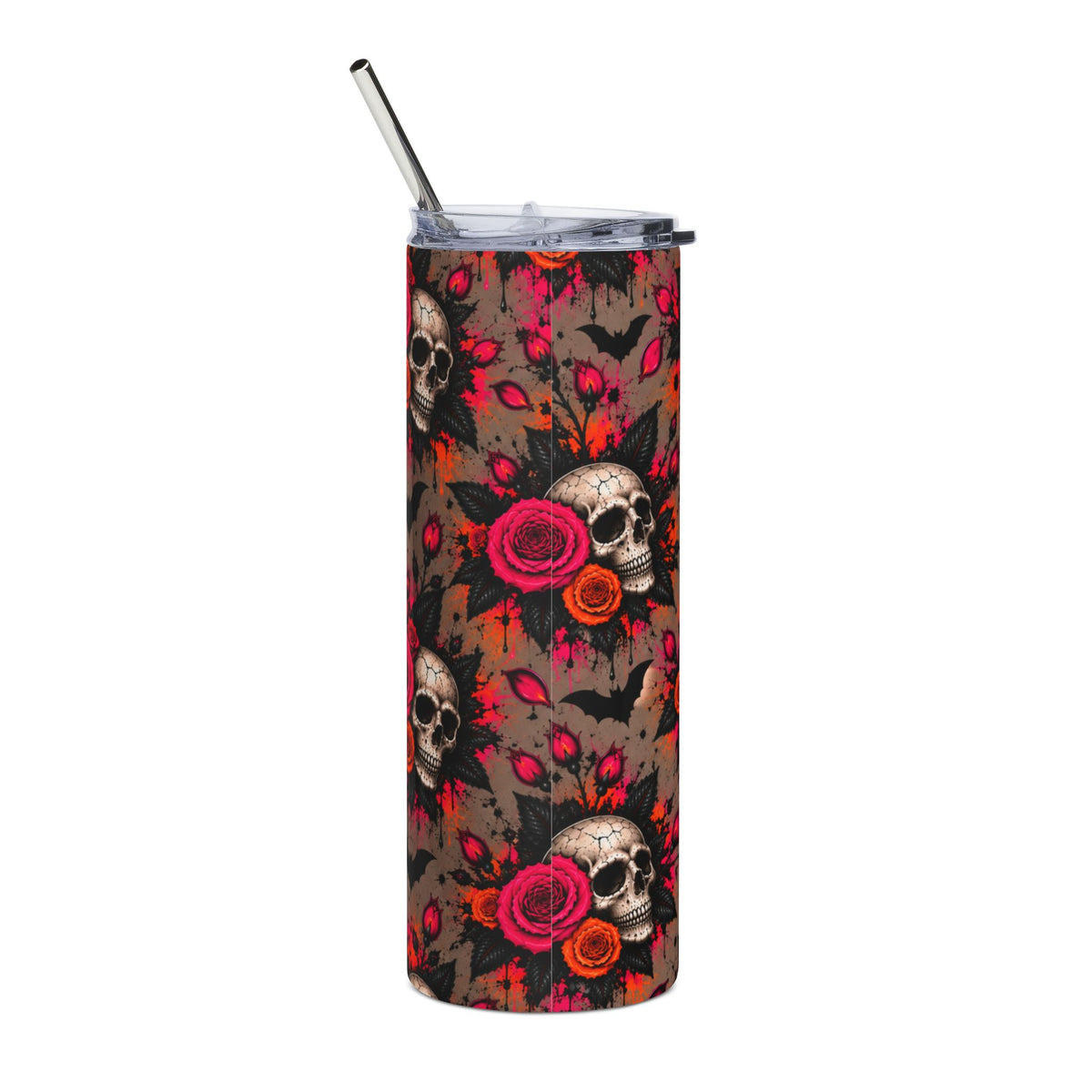 Deadly Blooms 20oz Stainless Steel Tumbler | Gothic Skull & Rose Drinkware by Subbin4Sanity