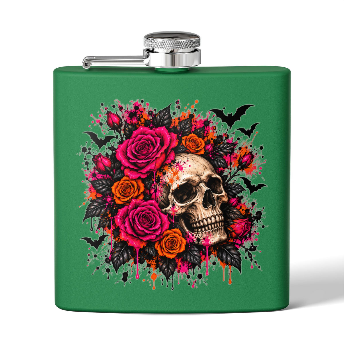 Deadly Blooms 6oz Stainless Steel Flask | Gothic Floral Skull Drinking Flask by Subbin4Sanity