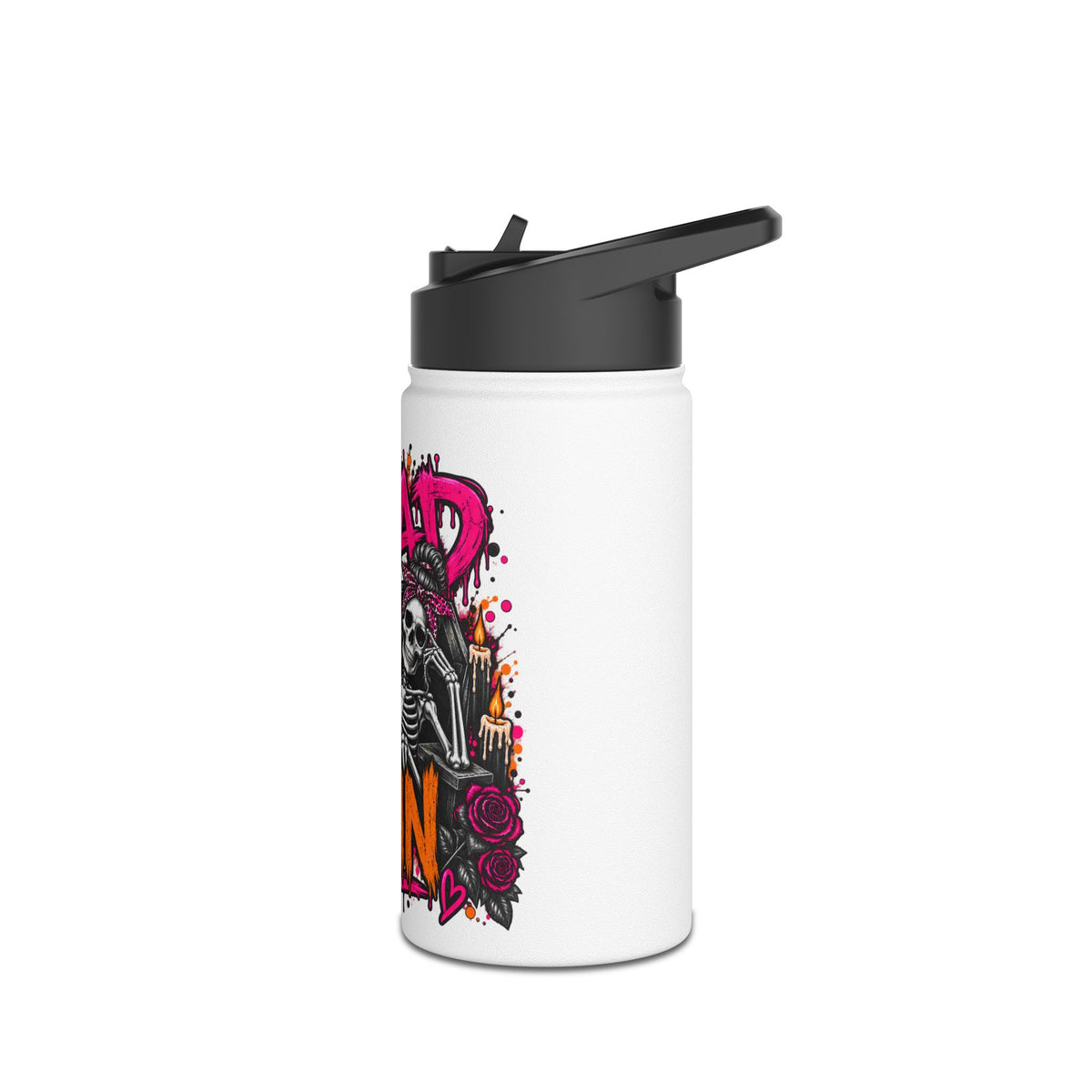 Too Dead To Give A Damn Stainless Steel Water Bottle | Sarcastic Gothic Insulated Bottle by Subbin4Sanity