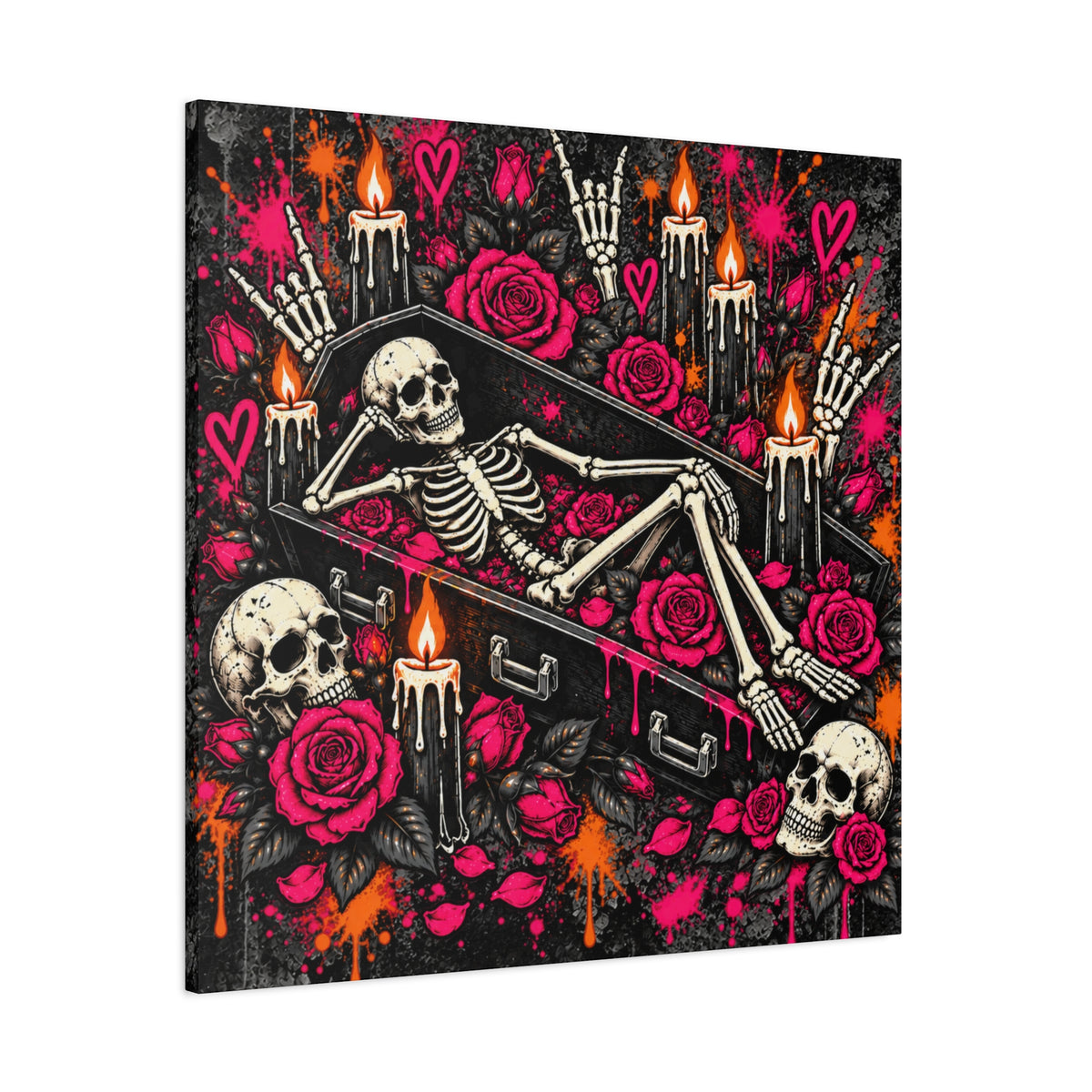 Dead & Unbothered Halloween Canvas | Gothic Skeleton, Coffin & Rose Wall Art by Subbin4Sanity