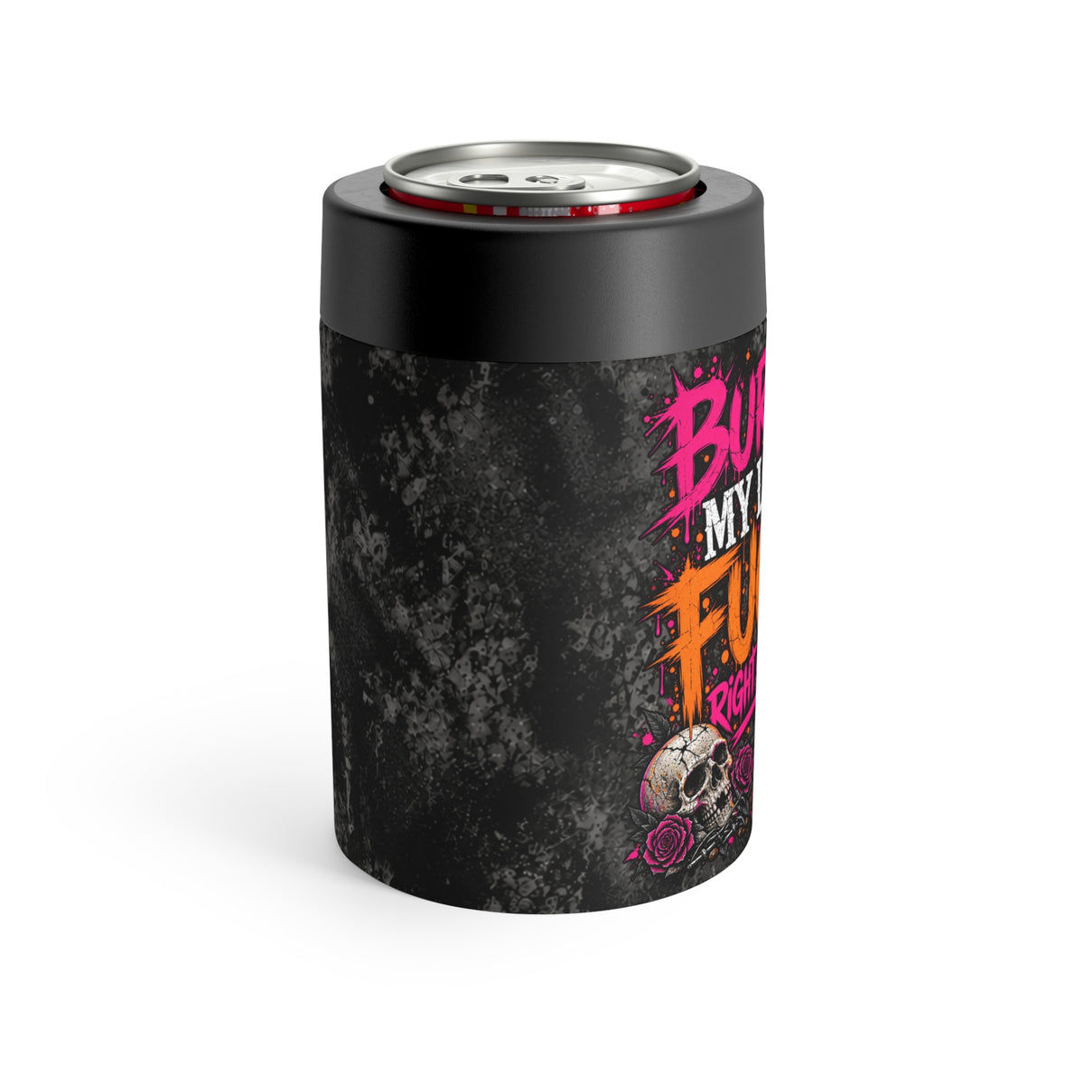 I Buried My Last Fuck Right Here 12oz Insulated Stainless Steel Koozie | Sarcastic Gothic Can Cooler by Subbin4Sanity