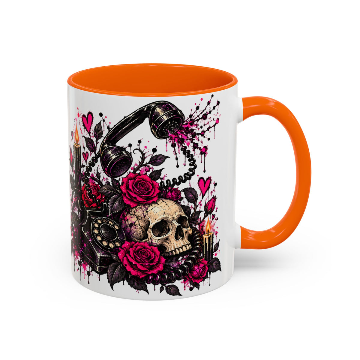 Karma’s Calling Coffee Mug | Gothic Skull & Telephone Ceramic Mug by Subbin4Sanity