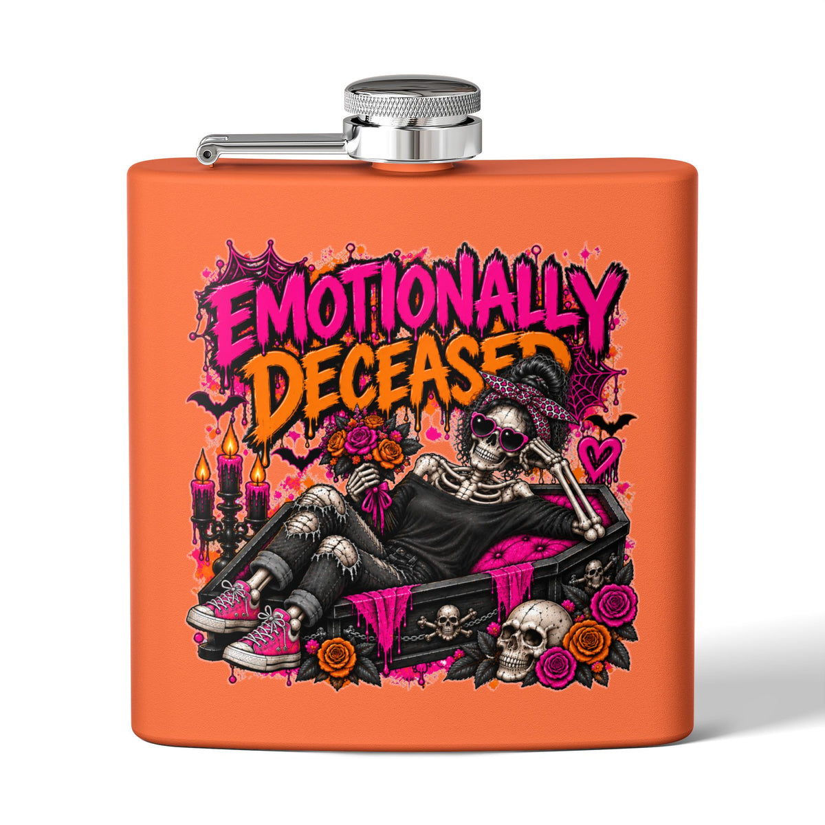 Emotionally Deceased 6oz Stainless Steel Flask | Dark Humor Gothic Drinking Flask by Subbin4Sanity