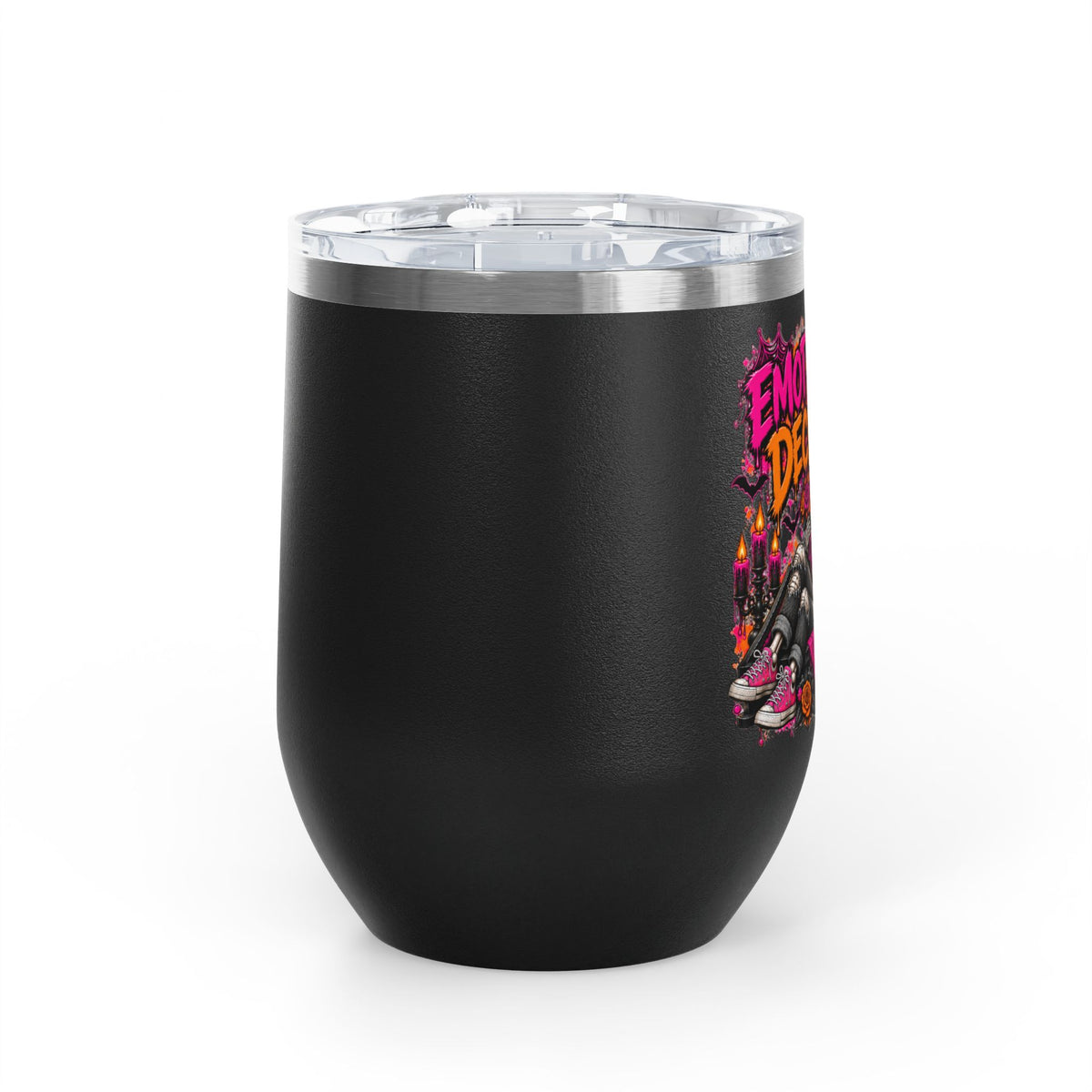 Emotionally Deceased 12oz Wine Tumbler | Dark Humor Gothic Stainless Steel Cup by Subbin4Sanity