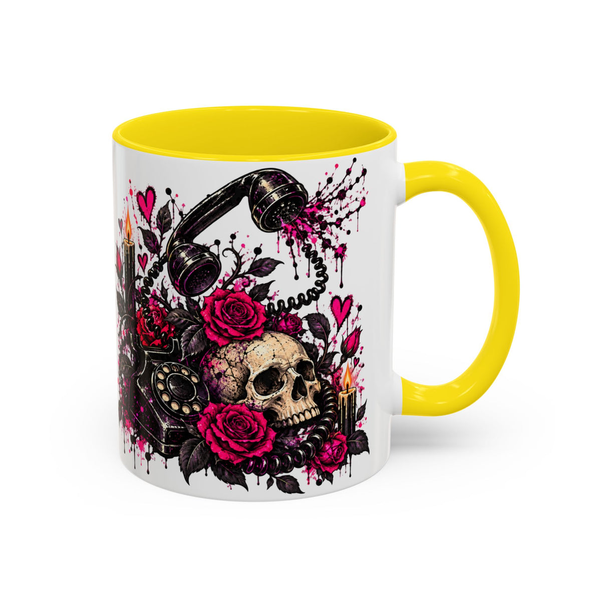 Karma’s Calling Coffee Mug | Gothic Skull & Telephone Ceramic Mug by Subbin4Sanity