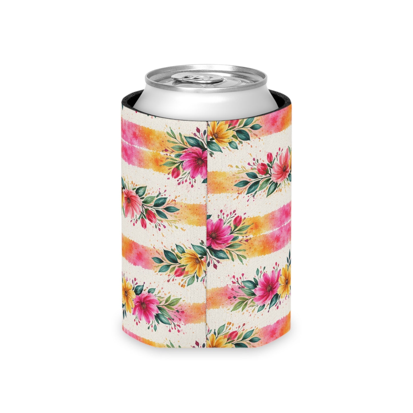 Wildflower Garden Stripe Pattern – Splatter Bloom Collection — Lightweight Foam Grip Lined Koozie