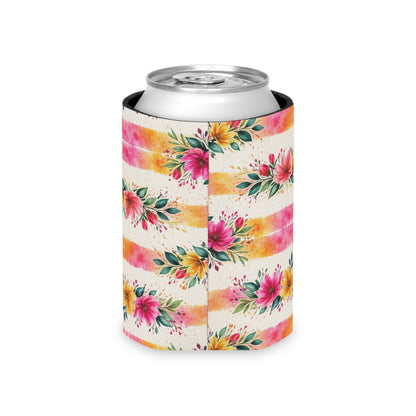 Wildflower Garden Stripe Pattern – Splatter Bloom Collection — Lightweight Foam Grip Lined Koozie