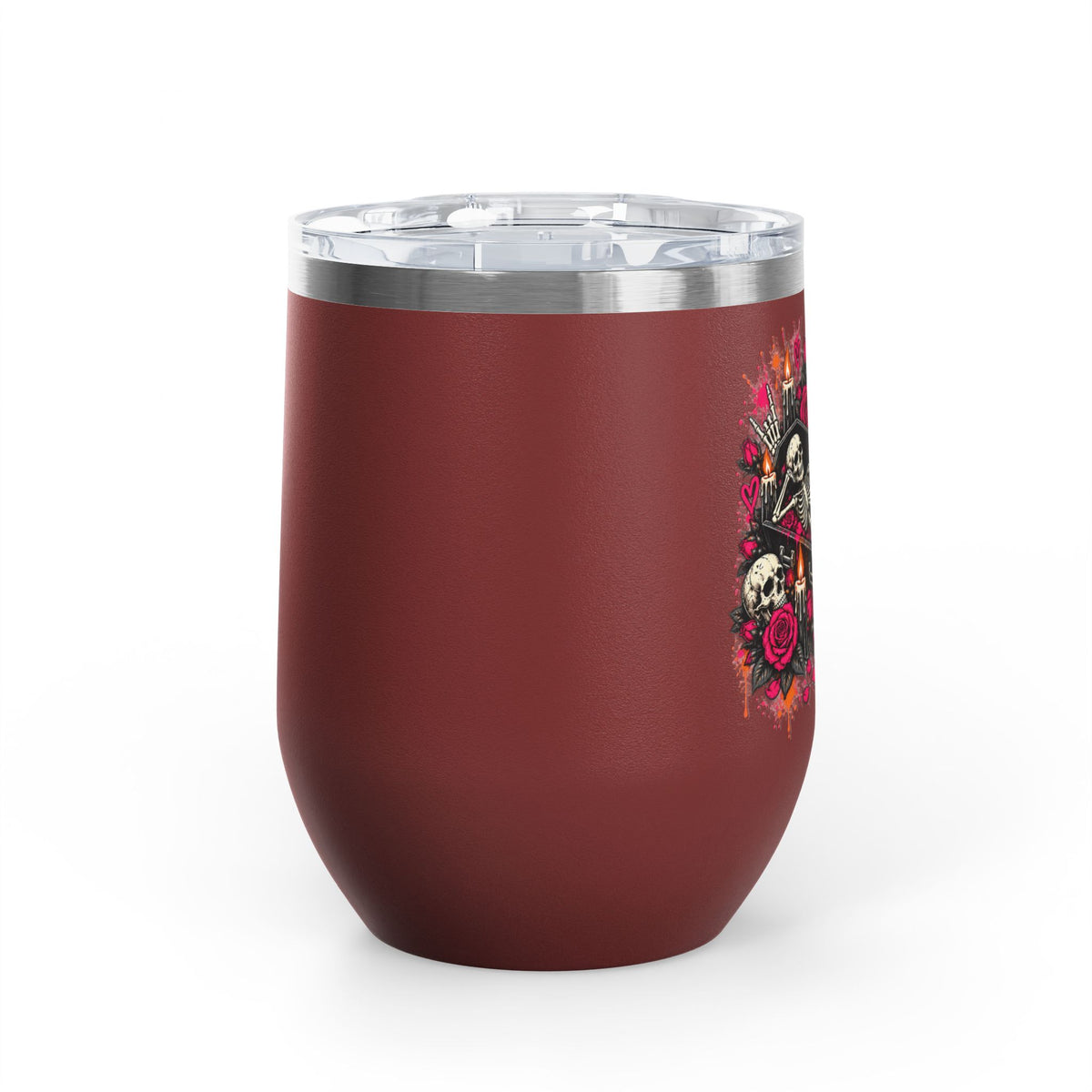 Dead & Unbothered 12oz Wine Tumbler | Gothic Skeleton Stainless Steel Cup by Subbin4Sanity