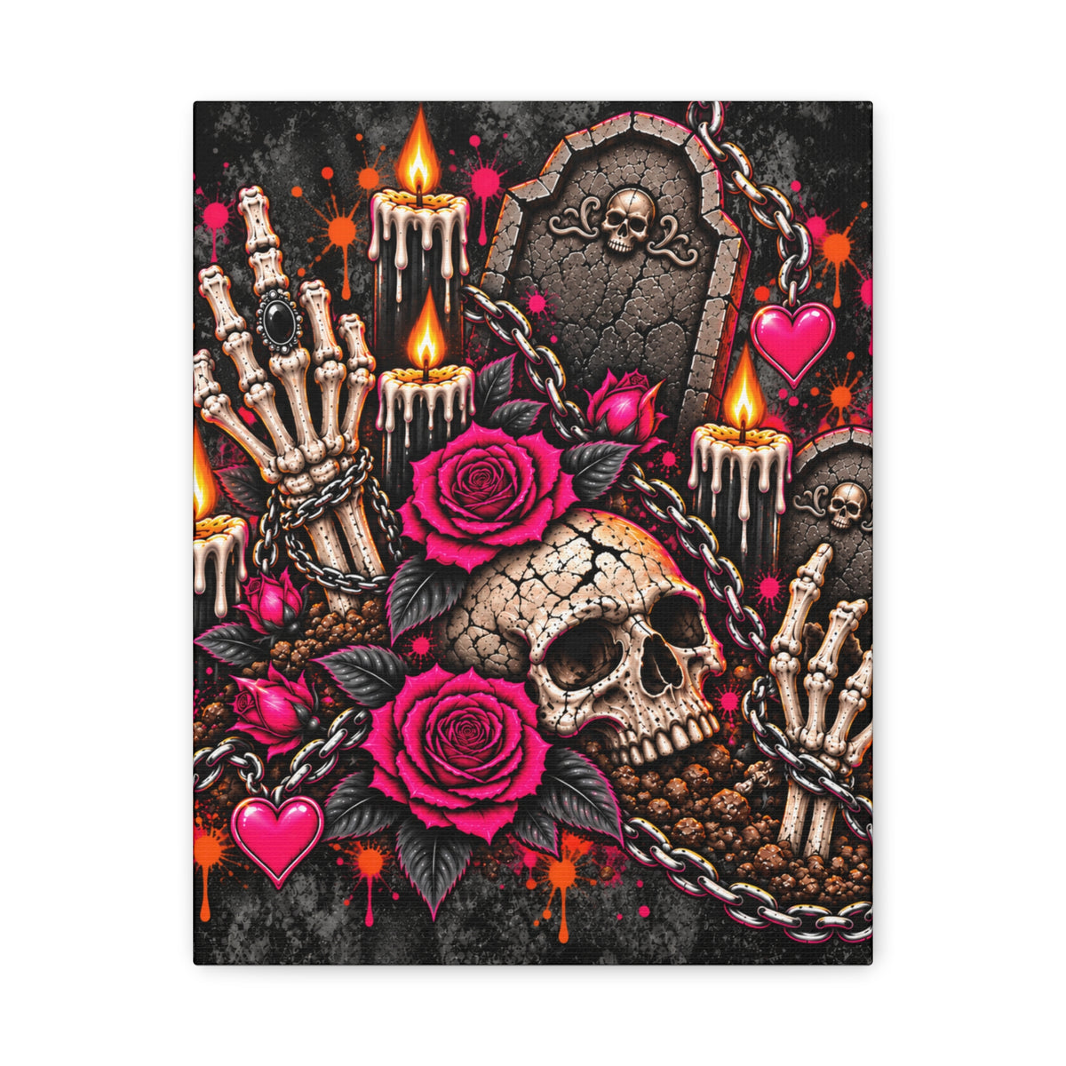 Dirt & Defiance Halloween Canvas | Gothic Skull, Gravestone & Rose Wall Art by Subbin4Sanity