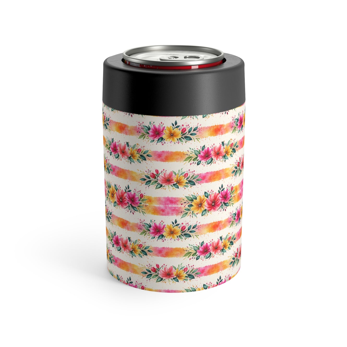 Wildflower Garden Stripe Pattern – Splatter Bloom Collection – 12oz Insulated Stainless Steel Koozie
