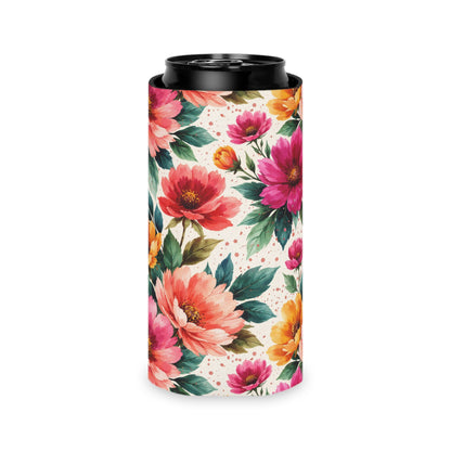 Electric Wildflower Garden Pattern – Splatter Bloom Collection — Lightweight Foam Grip Lined Koozie