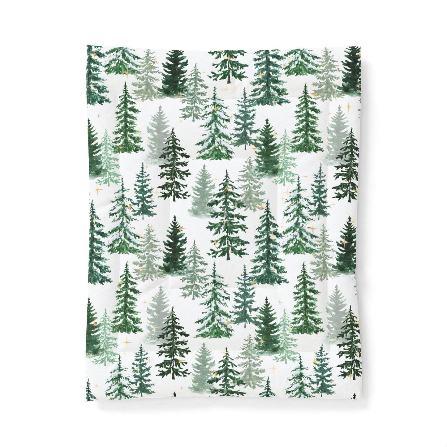 Winter Woods Comforter Blanket | Christmas Pine Forest Cotton Comforter – Green Watercolor Evergreen Bedding by Subbin4Sanity