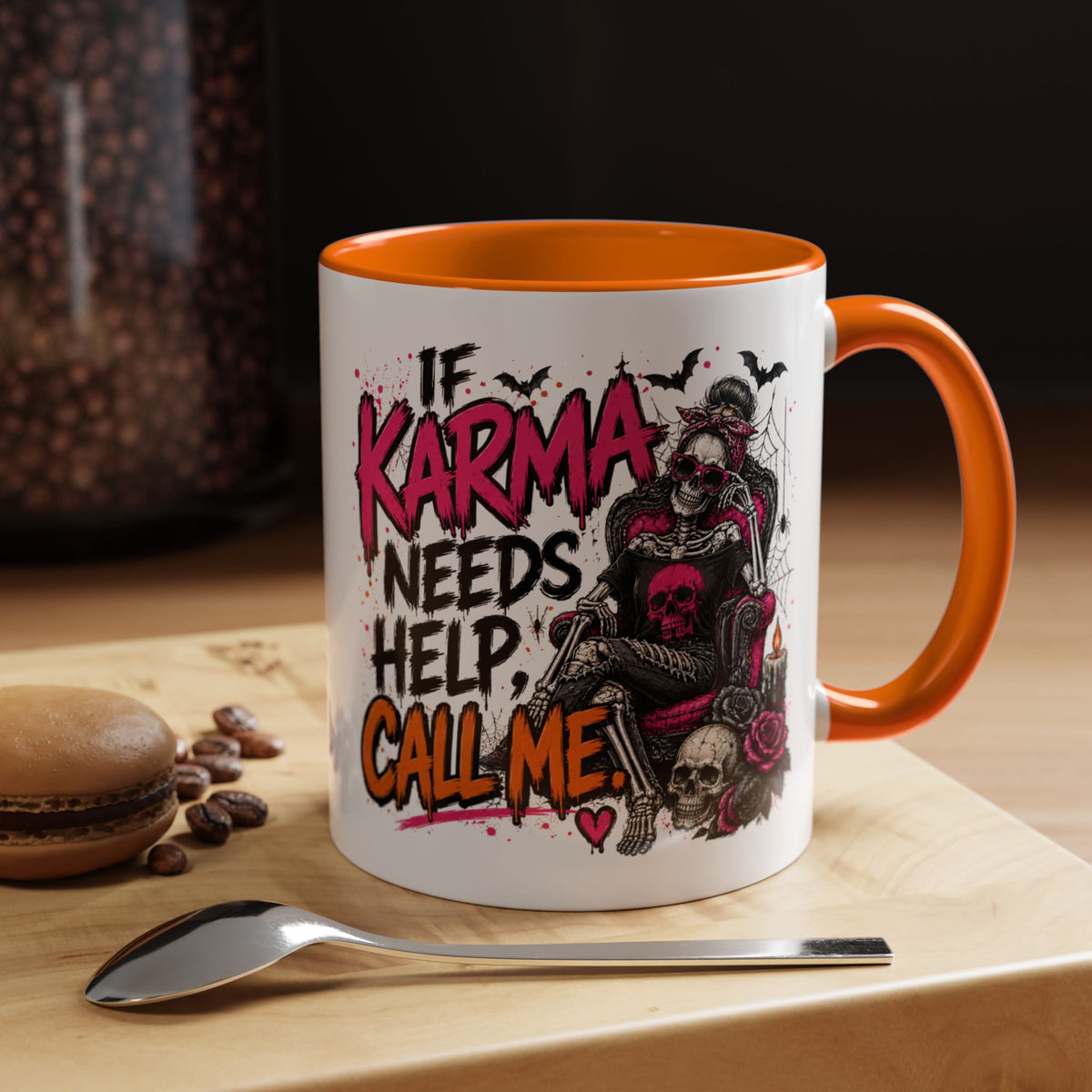 If Karma Needs Help Call Me Coffee Mug | Sarcastic Gothic Ceramic Mug by Subbin4Sanity