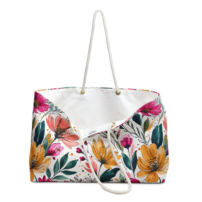 Modern Botanical Wildflower Pattern – Splatter Bloom Collection – Weekender Travel Tote Bag