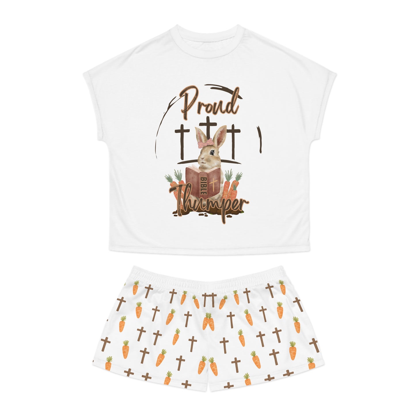 Proud Bible Thumper Women's Short Pajama Set – Cute Bunny Easter Sleepwear