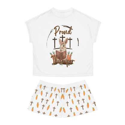Proud Bible Thumper Women's Short Pajama Set – Cute Bunny Easter Sleepwear