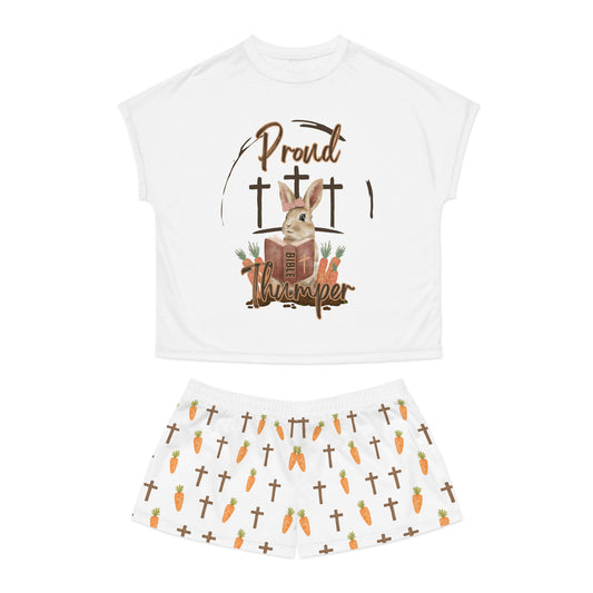 Proud Bible Thumper Women's Short Pajama Set – Cute Bunny Easter Sleepwear