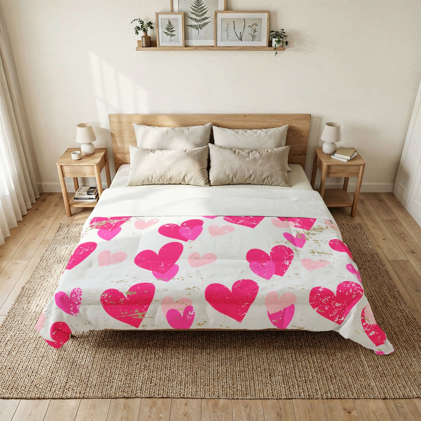 Love Worn Cozy Comforter Blanket | Distressed Heart Print Cotton Comforter – Pink Love Pattern Bedding by Subbin4Sanity