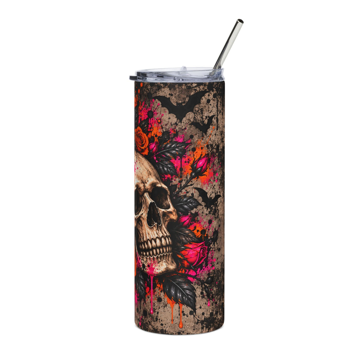 Deadly Blooms 20oz Stainless Steel Tumbler | Gothic Floral Skull Travel Cup by Subbin4Sanity